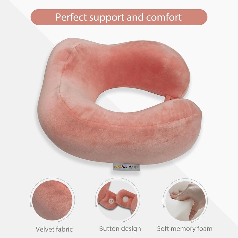 VITANECKART Hump Travel Pillow, High-end Memory Foam Neck Pillow, Double Support for Neck, Head and Chin, 360° Ergonomic Design Full Neck wrap Pillow, Suitable for Office, Airplane and car (Pink) - Image 4